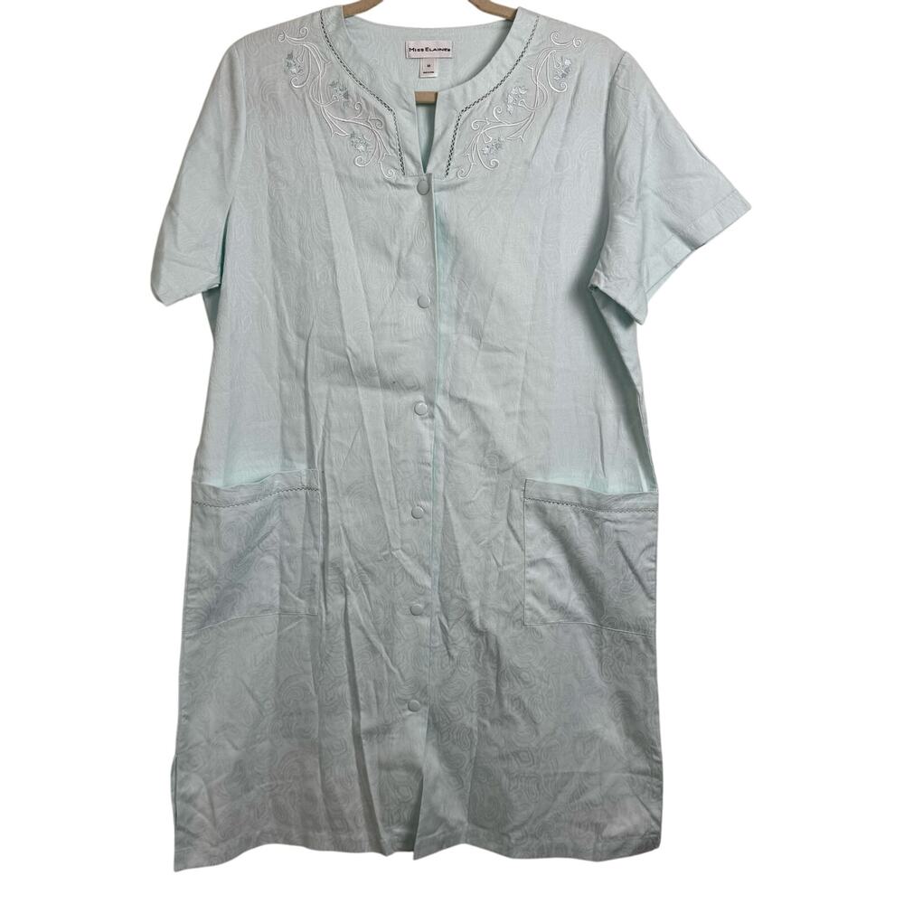 Miss Elaine Button Front Nightgown Robe Size Medium Pale Mint Green Blue Seafoam